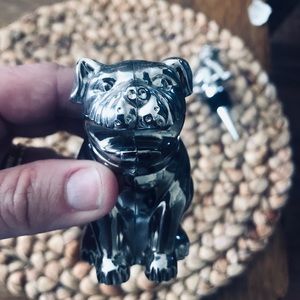 PB Bulldog bottle opener & 2 bulldog bottle tops.